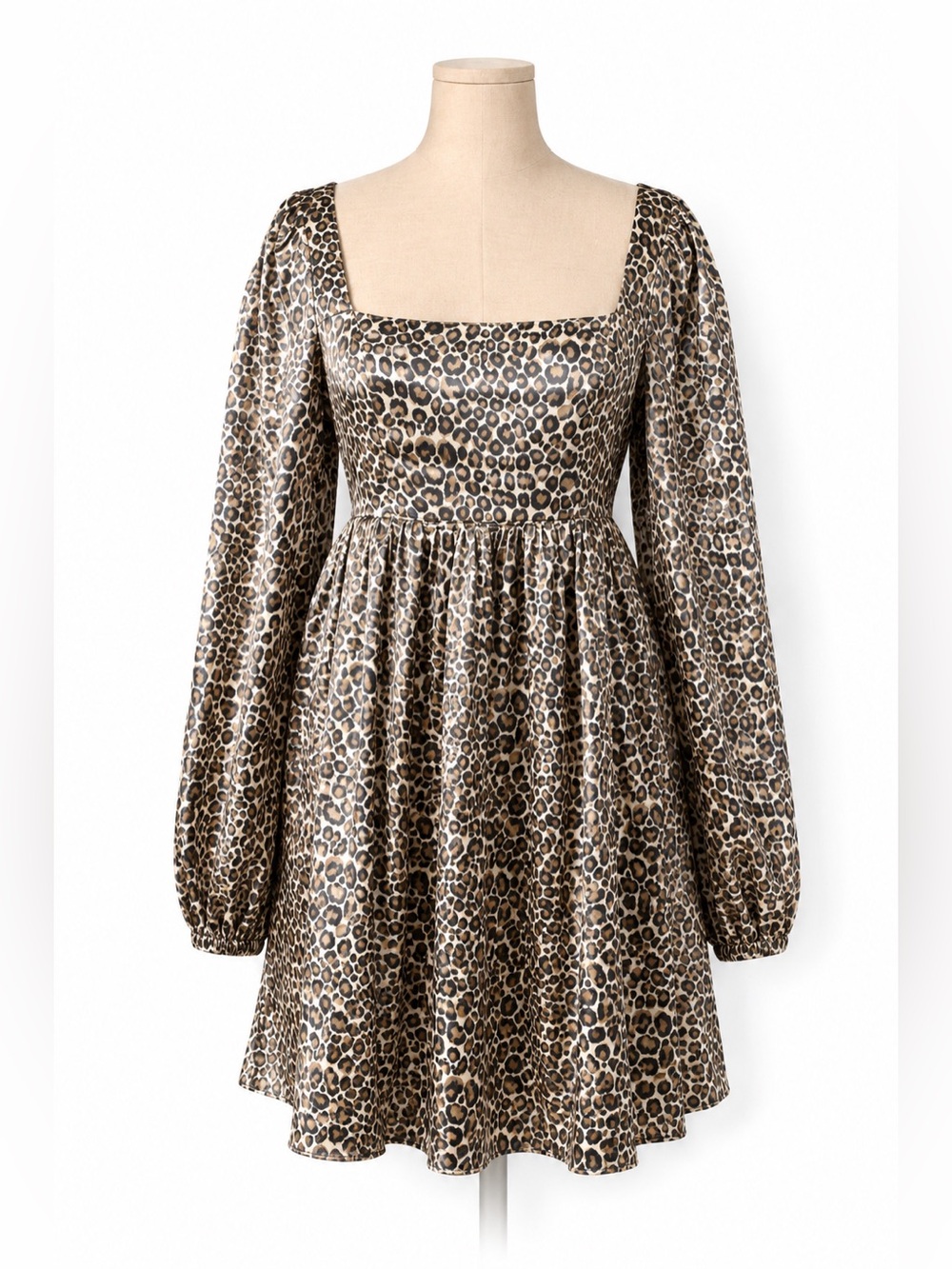 MittoShop Leopard Metallic Mini Dress NWT Large Square Neck Smocked Boho